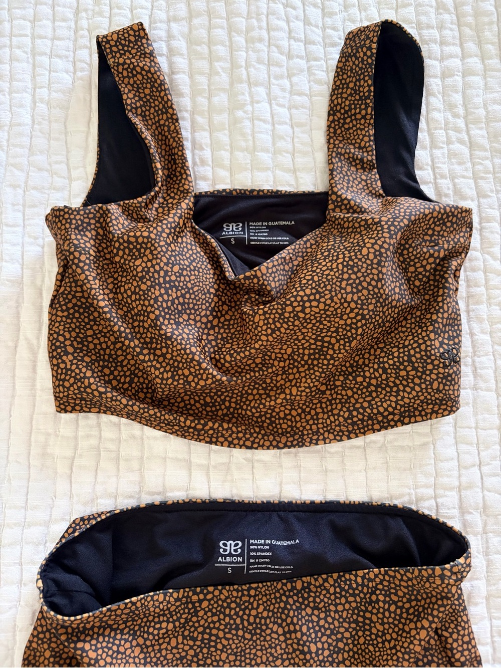 Albion Fit High-Waisted Bikini Set | Brown & Black Speckled Print | Size Small - Picture 3 of 5